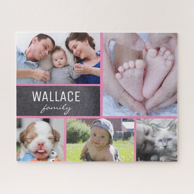 Quebra-cabeça Colagem rosa com imagens com nome de família 5 (Horizontal)