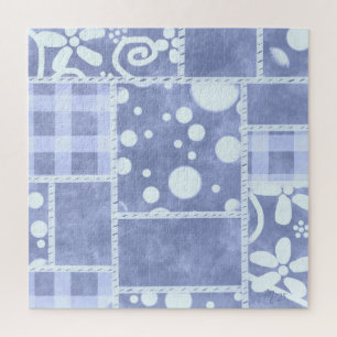 Quebra-cabeça Colcha Louca Padrão Floral Xadrez Azul