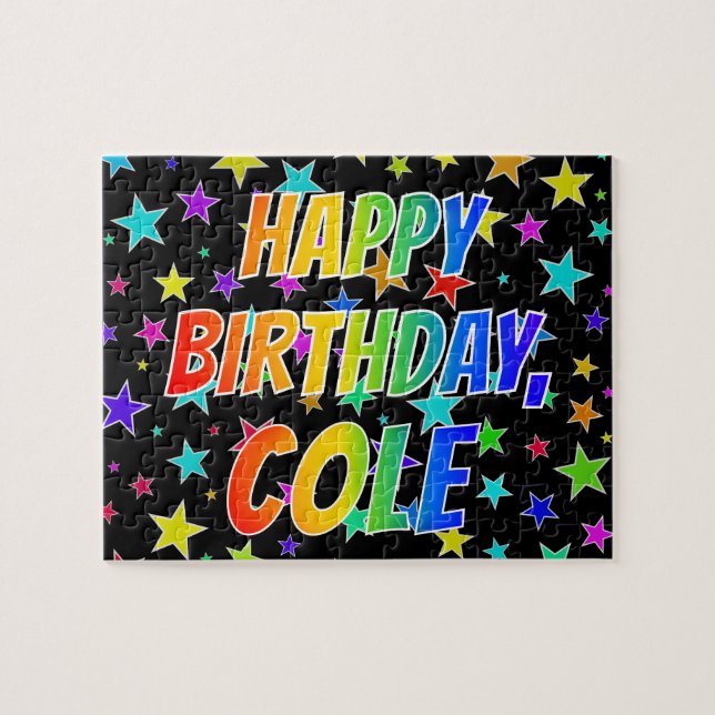 Quebra-cabeça "COLE" Primeiro Nome, Diversão "FELIZ ANIVERSÁRIO" (Horizontal)