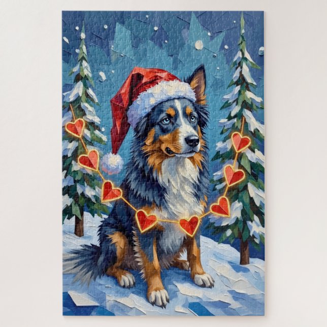 Quebra-cabeça Coleira de Natal Low-Poly para Australian Shepherd (Vertical)