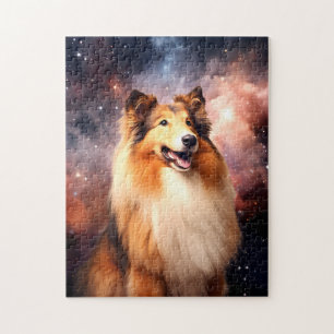 Quebra-cabeça Collie Bruto com Fundo de Espaço