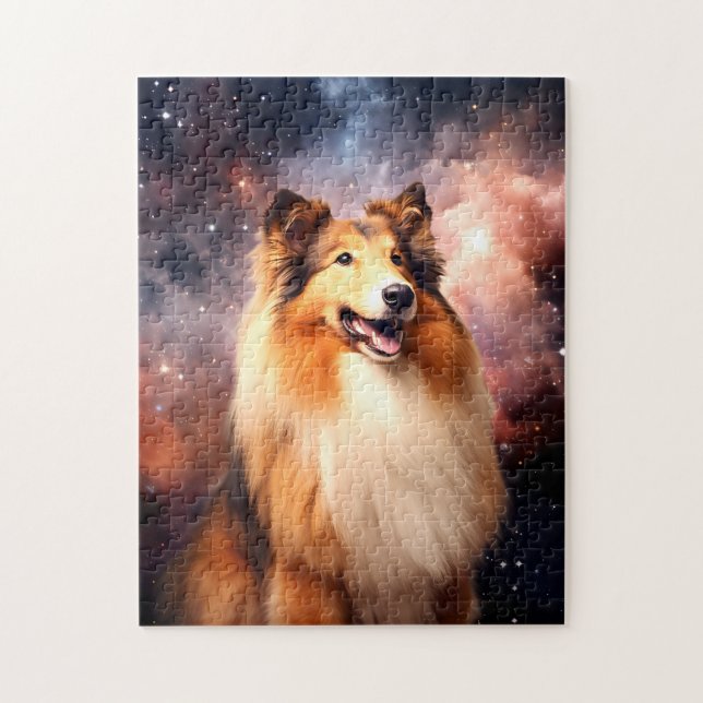 Quebra-cabeça Collie Bruto com Fundo de Espaço (Vertical)