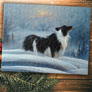 Quebra-cabeça Collie Fronteira na Paisagem de Neve de inverno