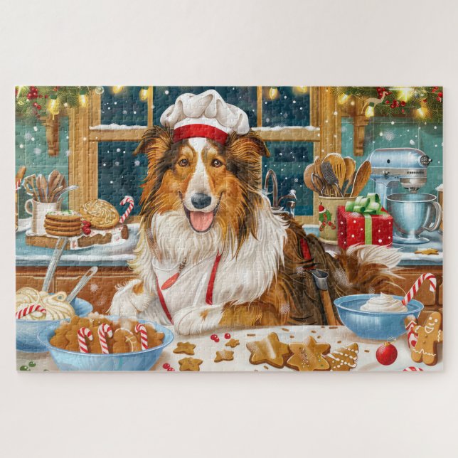 Quebra-cabeça Collie Holiday Baking: Natal Festivo (Horizontal)