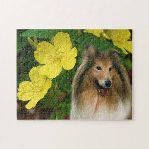Quebra-cabeça Collie Yellow Primrose Dog Art