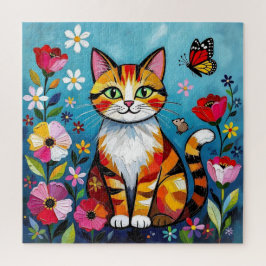 Quebra-cabeça Colorful Cat and Butterfly 