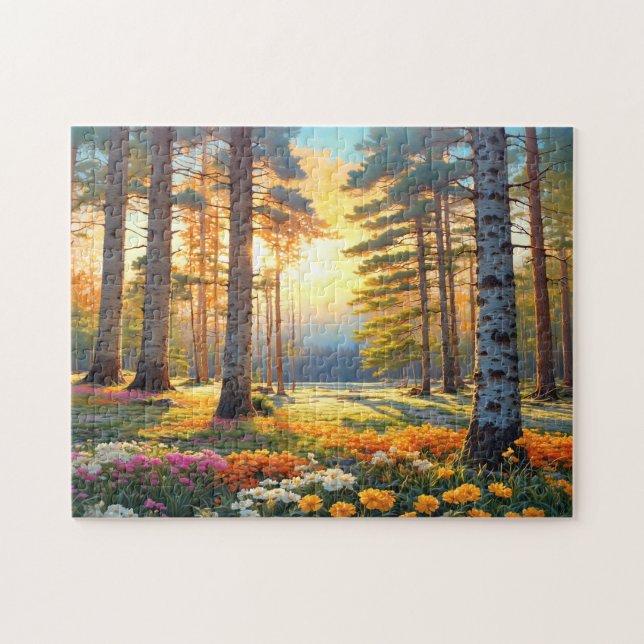 Quebra-cabeça Colorful Forest Flowers and Sunshine art (Horizontal)