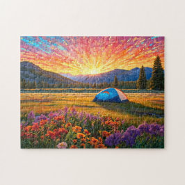 Quebra-cabeça Colorful Meadow Flowers Camping Tent Art