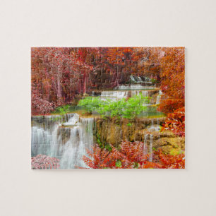 Quebra-cabeça Colorida Autumn Waterfall Landscape, Viagem