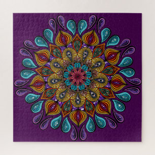 Quebra-cabeça Colorida Moderna Mandala Trippy Psychedelic Hippie