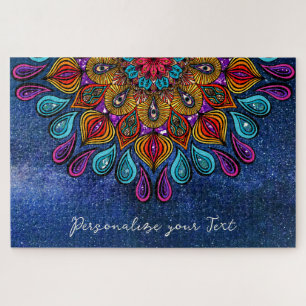 Quebra-cabeça Colorida Moderna Mandala Trippy Psychedelic Hippie