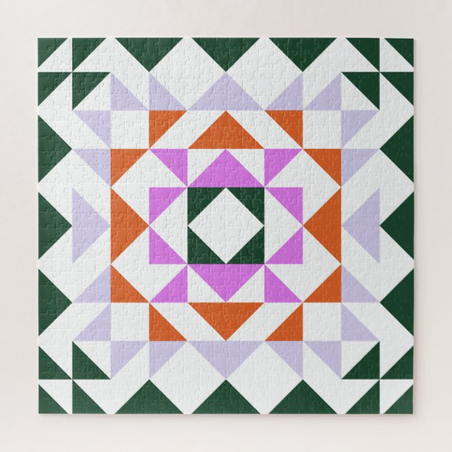 Quebra-cabeça Colorida Moderna Quilt Block Geométrico Roxo Verde (Vertical)