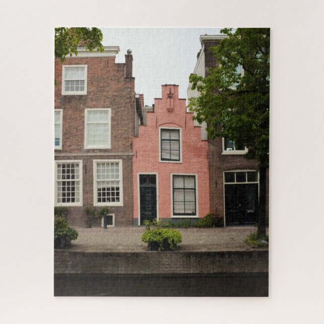 Quebra-cabeça Colorida Rosa, Canal Holandês House Leiden Países  (Vertical)