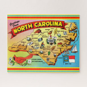 Quebra-cabeça Colorido Mapa Vintage da Carolina do Norte