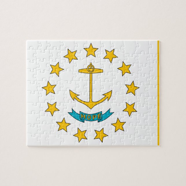 Quebra-cabeça com bandeira do Estado da Ilha de Rh (Horizontal)