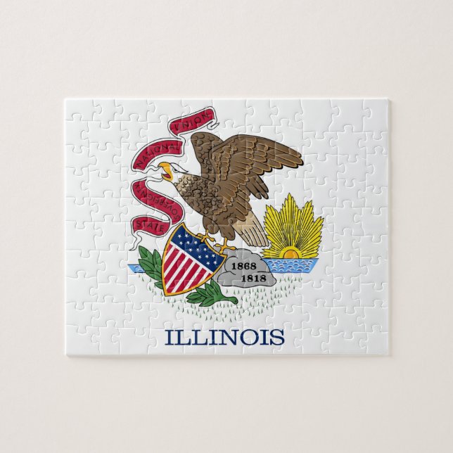 Quebra-cabeça com Bandeira do Estado de Illinois (Horizontal)