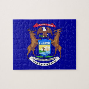 Quebra-cabeça com bandeira do Estado de Michigan