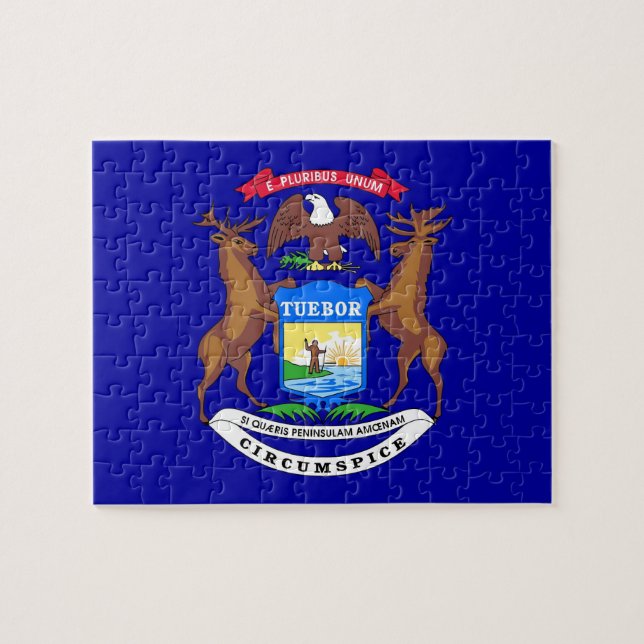 Quebra-cabeça com bandeira do Estado de Michigan (Horizontal)