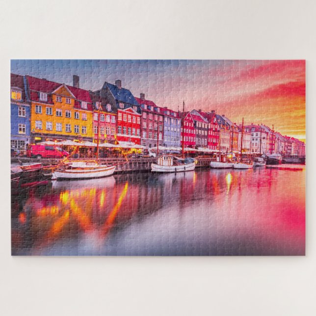 Quebra-cabeça com Copenhagen sunrise Nyhavn, Dinam (Horizontal)