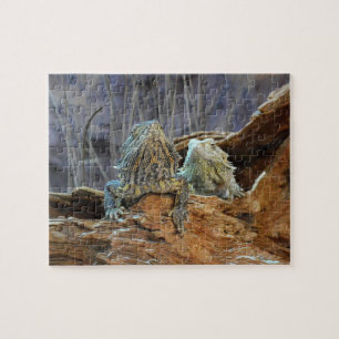 Quebra-cabeça com dois lagartos curiosos