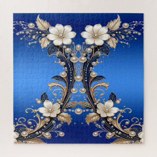 Quebra-cabeça com Enfeite Floral Branco Azul