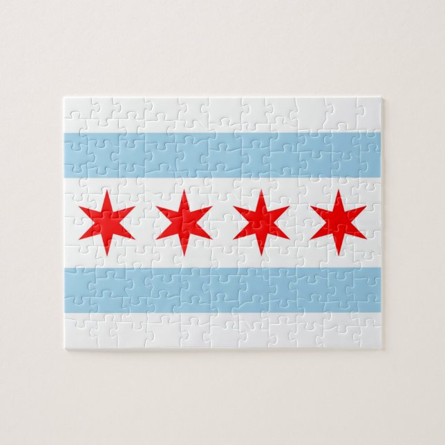 Quebra-cabeça com Flag de Chicago, Illinois (Horizontal)