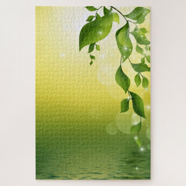 Quebra-cabeça com Folhas Verdes Frescas (Vertical)