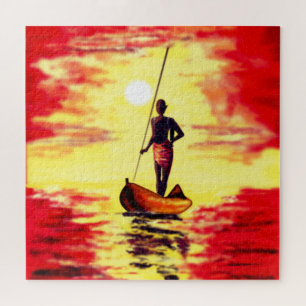 Quebra-cabeça com Pescador No Barco Ao Sol