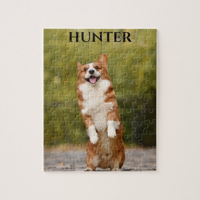 Quebra-cabeça com uma imagem corgi e nome personal (Vertical)