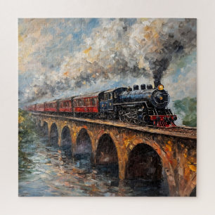 Quebra-cabeça Comboio a vapor numa ponte - Pintura a óleo