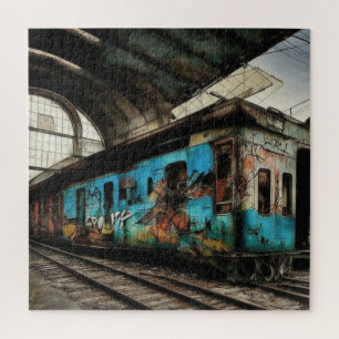 Quebra-cabeça Comboio abandonado com arte urbana de Grafite