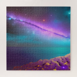 Quebra-cabeça Cometa Roxo Cósmico Voa Pelo Céu Acima do Planeta