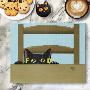 Quebra-cabeça Comida de Gato Preto Gato Faminto Divertido Humor