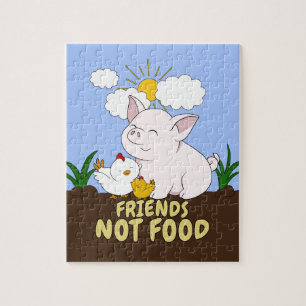Quebra-cabeça Comida dos amigos não - porco bonito e galinha