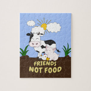 Quebra-cabeça Comida dos amigos não - vaca bonito, porco e