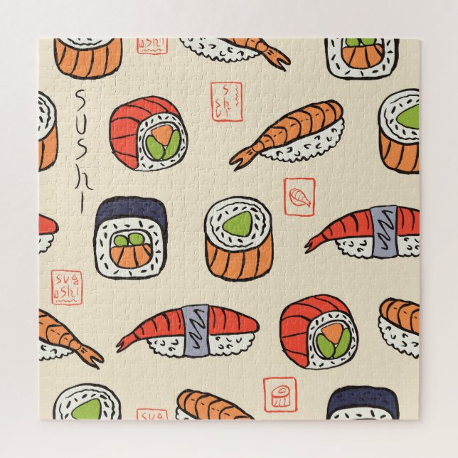 Quebra-cabeça Comida sushi, design de padrão uniforme. (Vertical)
