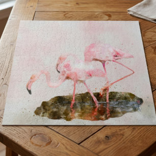 Quebra-cabeça Companhia Flamingos Rosa Aquarela