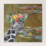 Quebra-cabeça Compilação de Monet Lily Pond e Girafa<br><div class="desc">A bela compilação artística apresenta a Water Lily Pond de Claude Monet como um pano de fundo com retrato de girafa com cobertura floral de cor d'água.</div>