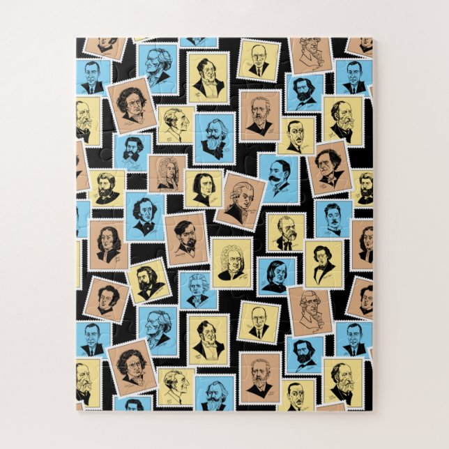 Quebra-cabeça Compositores excelentes em selos, padrão tricolor  (Vertical)