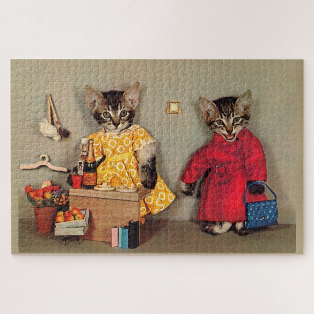 Quebra-cabeça comprando mesa de gatinho e caixa de couve (Horizontal)