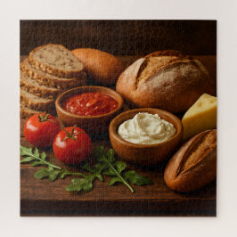 Quebra-cabeça Conselho de madeira russa com queijo de pães artes