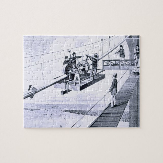 Quebra-cabeça Construção da ponte de Brooklyn, New York (litho) (Horizontal)