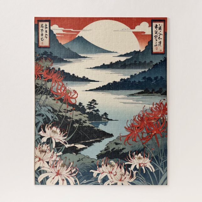 Quebra-cabeça Contemporary ukiyoe, Japanese landscape in autumn (Vertical)
