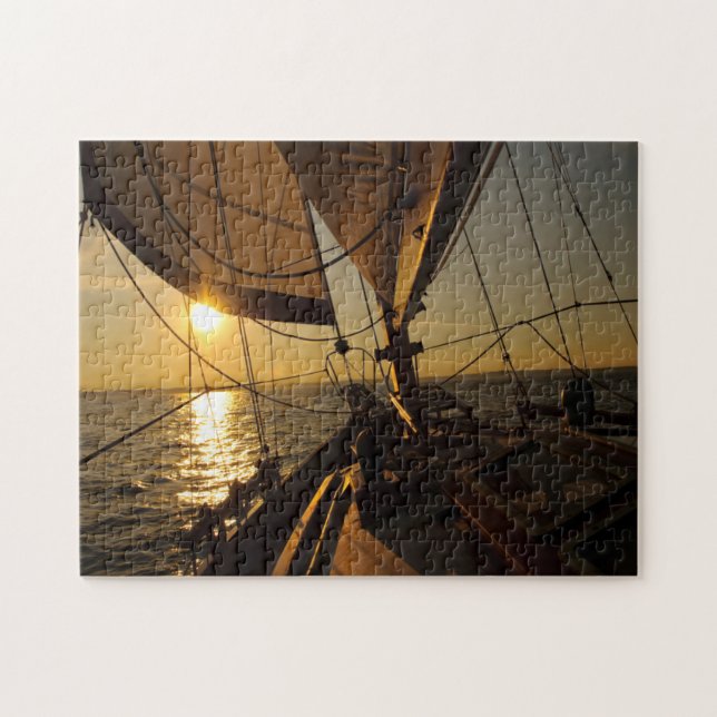 Quebra-cabeça Convés de barco a vela, rumo ao sol poente (Horizontal)