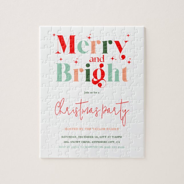 Quebra-cabeça Convite de Festa de Natal Retro Alegre e Brilhante (Vertical)
