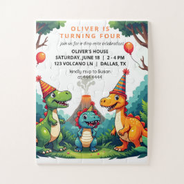 Quebra-cabeça Convite Dino Dinosaur para Oferta de Festa de aniv