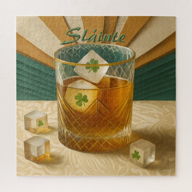 Quebra-cabeça Copo de Uísque Irlandês Shamrock Ice "Sláinte!" (Vertical)