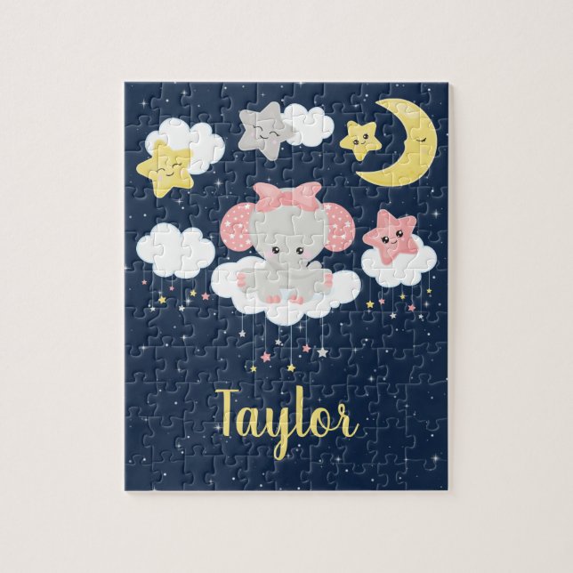 Quebra-cabeça Cor-de-rosa elefante e Marinho (Vertical)