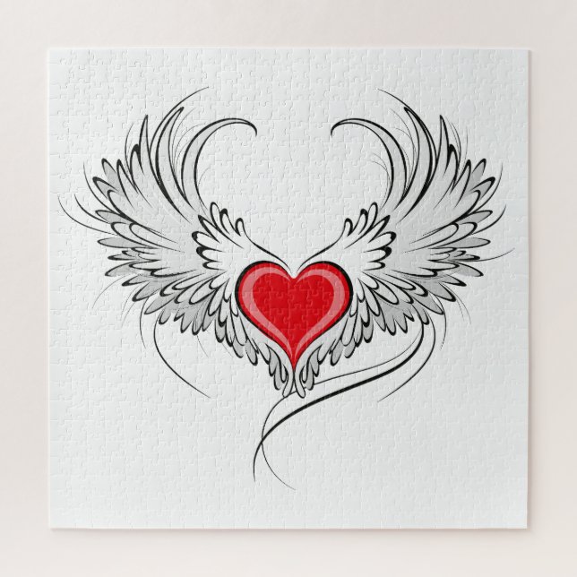 Quebra-cabeça Coração Anjo Vermelho com asas (Vertical)