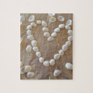 Quebra-cabeça Coração de Conchas de Mar Branco, Amor no Oceano
